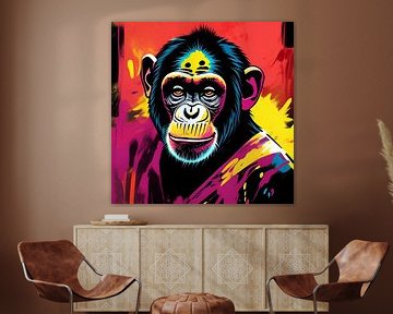Jungle Joy, een vrolijk apen portret van een chimpansee van The Art Kroep