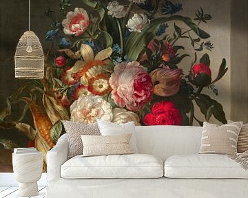 Vase mit Blumen und Maiskolben in einer Nische, Rachel Ruysch