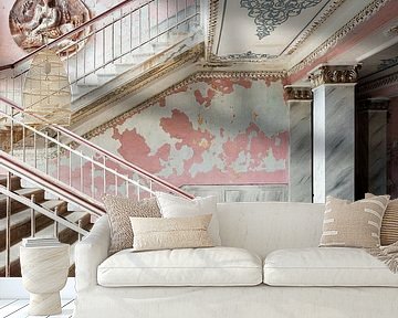 Pink staircase in a former town hall by Times of Impermanence