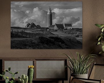Vuurtoren van Texel in zwart wit van Michel Knikker