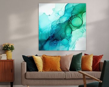 Aquarelle Abstrtact - Bulles d'eau en bleu azur sur Vlindertuin Art