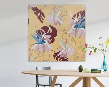 Vintage bloom. Flowers and leaves in retro burgundy, lilac and sand by Dina Dankers