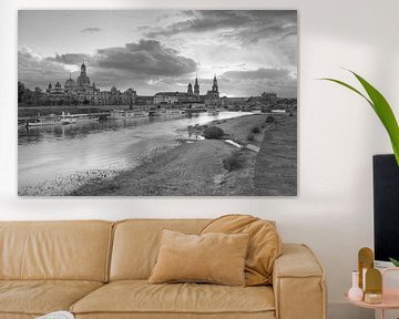Die Skyline von Dresden schwarz-weiß von Michael Valjak