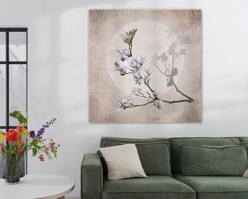 Magnolia avec lune. Rose. sur Alie Ekkelenkamp
