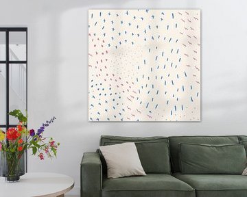 Lines, dots and crosses in pastel and neon in pink and blue by Dina Dankers
