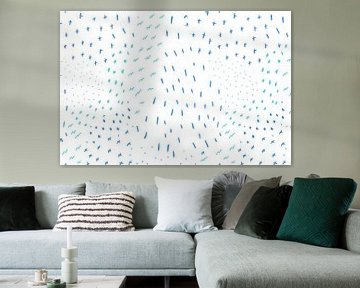 Crosses, lines and dots in pastel and neon. Blue, green, white by Dina Dankers