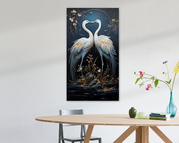 Kraanvogels bij Maanlicht van Art Lovers