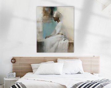 Modern portret van een Afrikaanse vrouw in aardetinten met een vleugje goud, zilver en groen van Carla Van Iersel