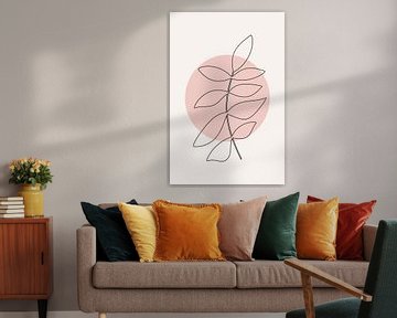 Modern boho botanical. Leaves in pastel colors. Pink, black white 2 by Dina Dankers