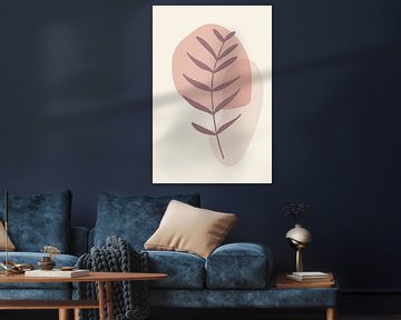 Modern boho botanisch. Bladeren in pastelkleuren. Zand, zalmroze, beige 1