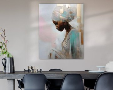 Modern portret van een Afrikaanse vrouw met een vleugje goud van Carla Van Iersel