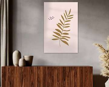 Modern boho botanical. Leaves in pastel colors. Ocher, pink, purple 1 by Dina Dankers