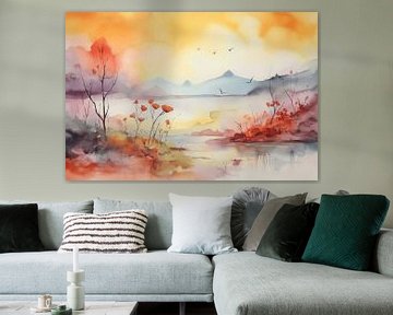 Abstrakte Landschaft in Orange von NJ Midnight Studio