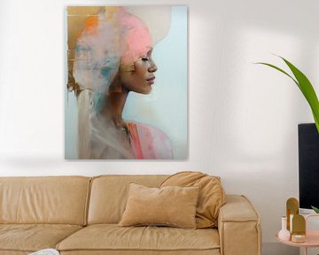 Kleurrijk portret van een jonge vrouw in collage stijl van Carla Van Iersel