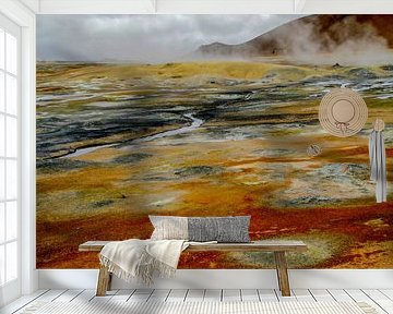 Multicolor Landschaft mit heißen Quellen in Island von Rietje Bulthuis