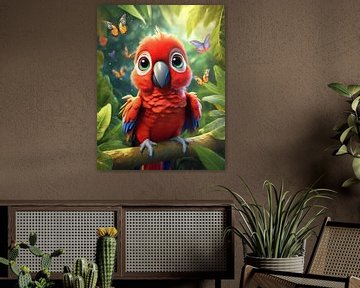 Rode babypapegaai met grote ogen
