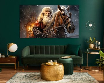 Kerstman bij nacht met paard van Animaflora PicsStock