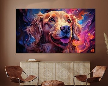 Portrait d'une peinture d'un chien Golden Retriever aux yeux mignons sur Animaflora PicsStock