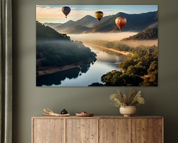 Ballonnen over de rivier in de ochtend van Mathias Ulrich