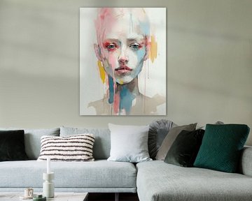 Portrait moderne et abstrait aux couleurs pastel sur Carla Van Iersel