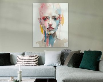 Modern and abstract portrait in pastel colours by Carla Van Iersel