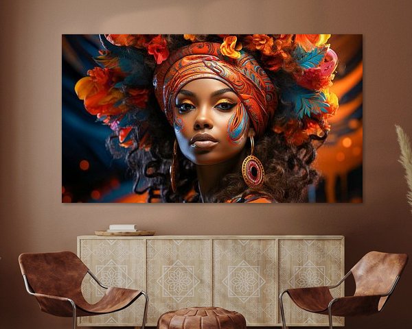 Portret van een Afrikaanse vrouw met een kleurrijke hoofddoek
