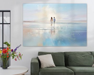 Hand in hand over het strand van PIX on the wall