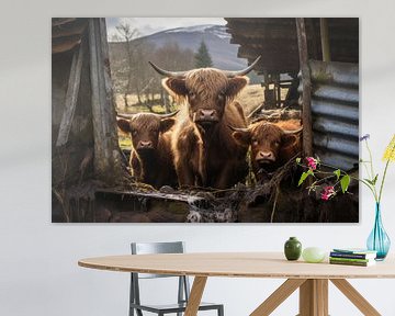 Scottish highlanders at the urbex barn by Digitale Schilderijen