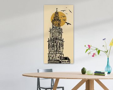Martinitoren Groningen met vogels van Janet Edens