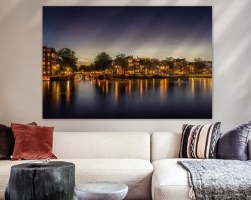 Amsterdam houses on the Amstel river at the blue hour by ahafineartimages