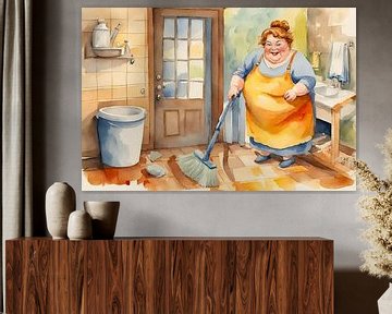 cosy lady scrubs the bathroom by De gezellige Dames