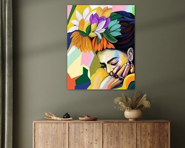 Mexican woman with flowers in her hair by Cats & Dotz