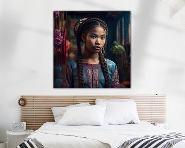 Cambodian girl with braids in traditional dress by Marc van der Heijden • Kampuchea Art