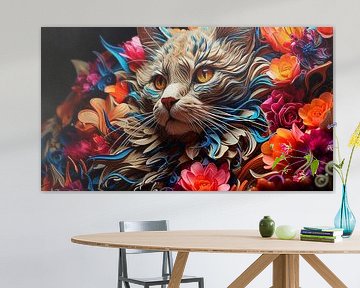 Abstracte neonkunst voor een kleurrijk schilderij voor een kat van Animaflora PicsStock