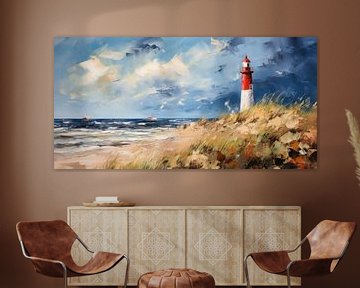 Lighthouse on a stormy beach by ARTemberaubend