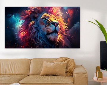 Portrait of an abstract neon art lion by Animaflora PicsStock