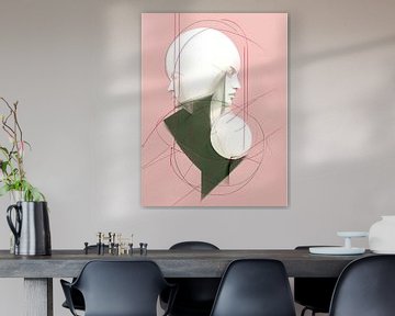 Abstrakte grün-rosa Malerei von PixelPrestige