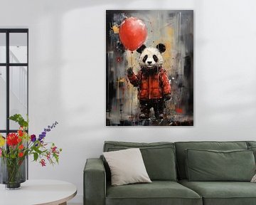 Banksy Style Panda with red balloon van Bianca Bakkenist