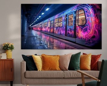 Abstracte neonkunst voor de metro in de stad van Animaflora PicsStock