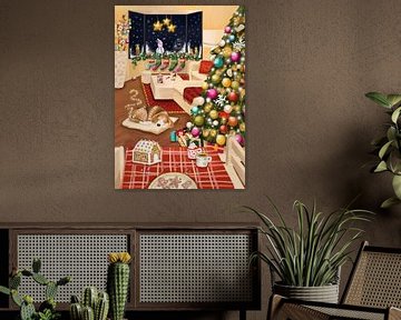 Joyeux Noël avec arbre de Noël et chien Beagle sur Aniet Illustration