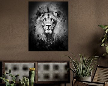 Lion Portrait Schwarz und Weiß von Preet Lambon