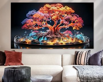 Abstracte neonkunst voor een levensboom van Animaflora PicsStock