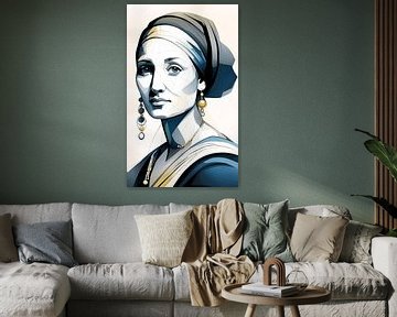 Woman with pearl earring in colour by Gert-Jan Siesling