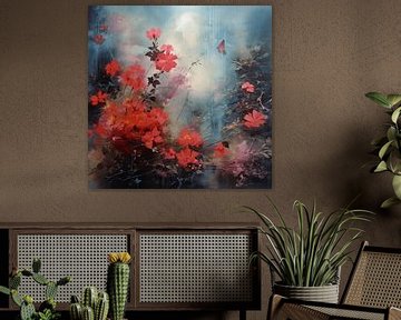 Abstracte bloemenzee met vlinder van Karina Brouwer