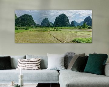 Karst landscape with rice fields in Guilin, China by x imageditor