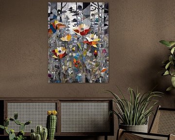 Abstrakte Collage aus Blumen und Pflanzen von Retrotimes