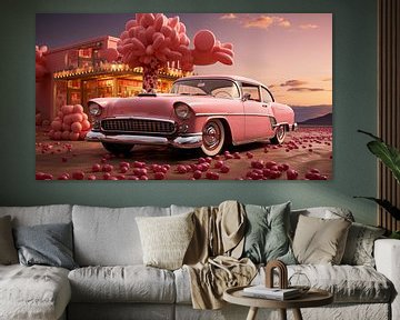 Pink US car from the 50s with flowers by Animaflora PicsStock