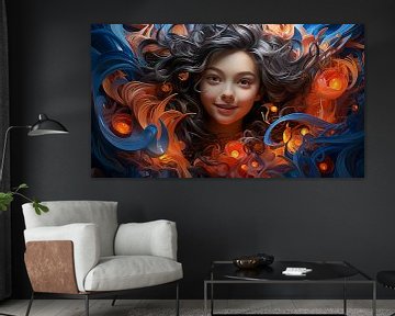 Porträt eines abstrakten jungen Mädchens mit fraktalem Hintergrund von Animaflora PicsStock