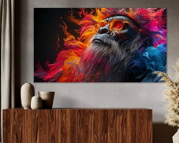 Portret van een gorilla met zonnebril en een vleugje kleur van Animaflora PicsStock