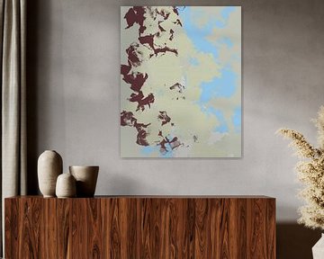 Organic shapes. Modern abstract art in warm brown, pistachio, blue by Dina Dankers